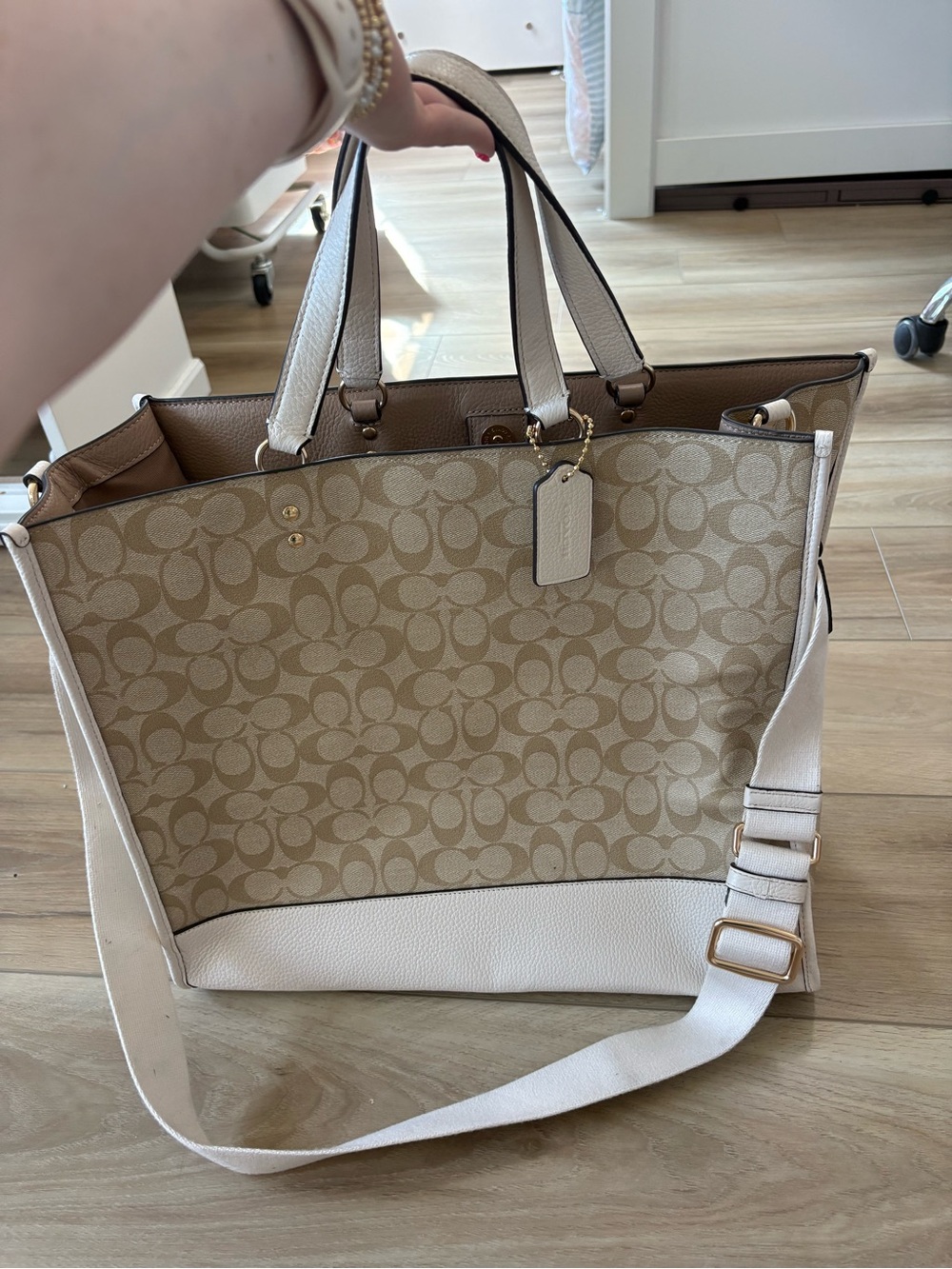 Coach Tan Signature Canvas Tote with Chalk Trim - Picture 2 of 8
